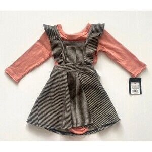 NEW Art Class Black Strips Baby Girl Dress Jumper Pink Top 2 Piece Size 12M